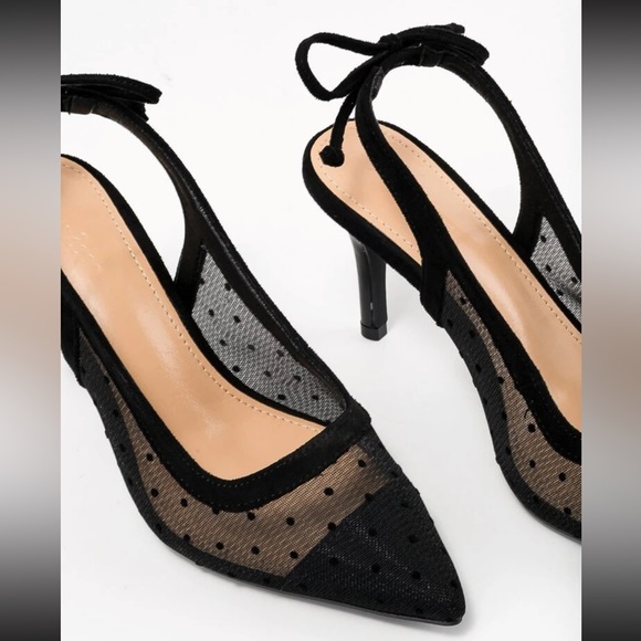 Polkadot mesh black bow detail heels - Picture 5 of 6